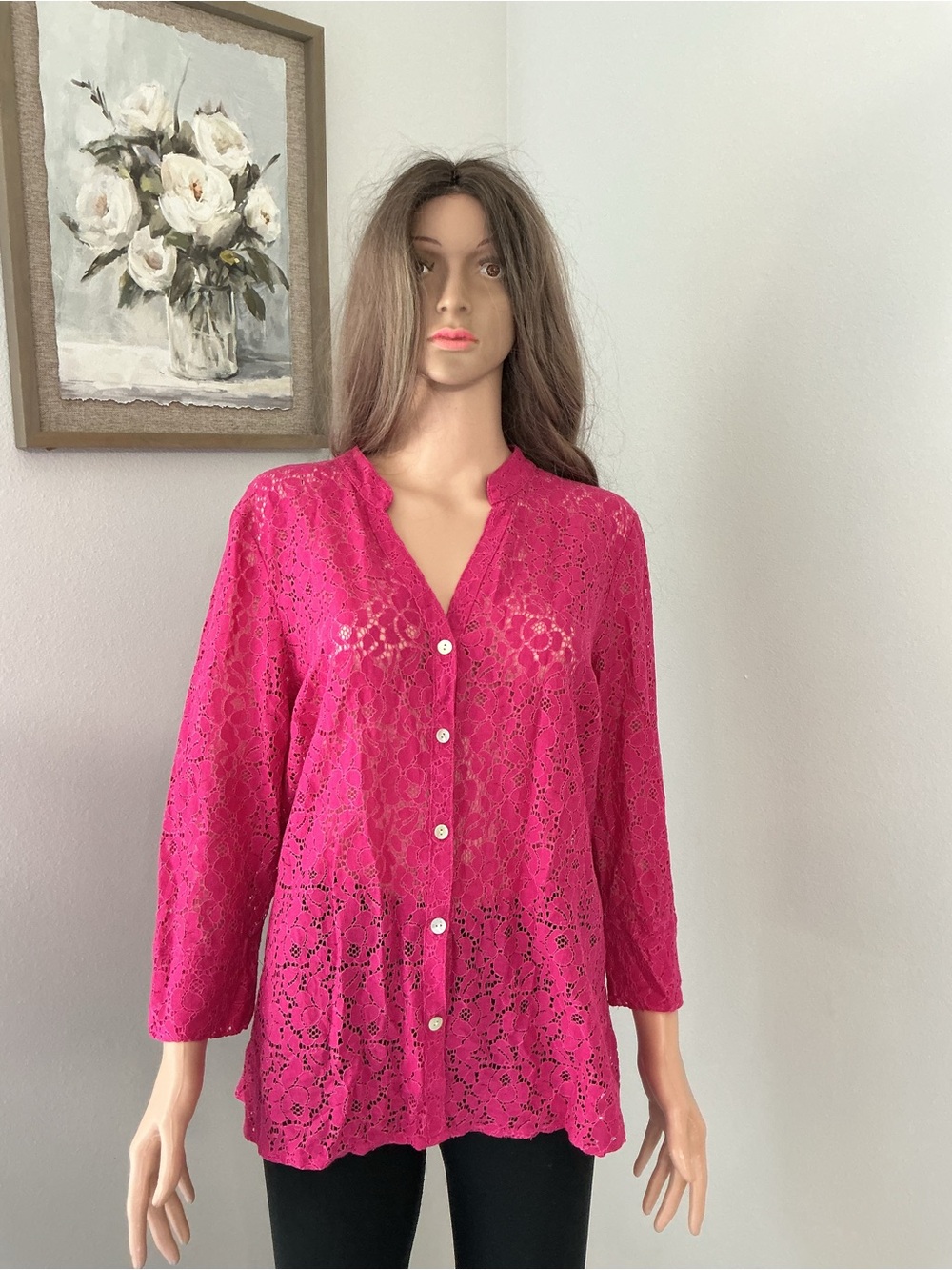 Valerie Stevens Fuchsia Lace Button-Down Shirt